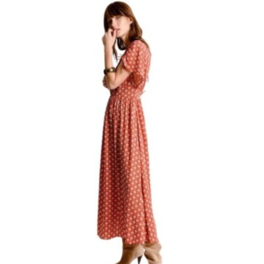 Polka Dot Maxi Dress - Rust and White